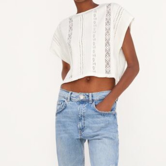 Zara Tops - Zara Crochet T-Shirt in Ecru NWOT